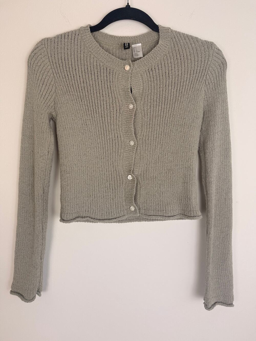 H&M Womens Ribbed Knit Cropped Button Front Mint Green Sweater Cardigan Small